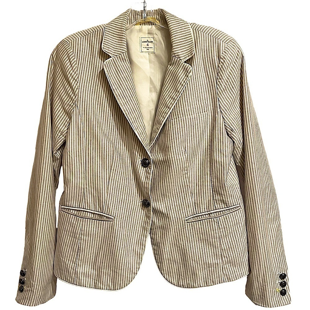 Gap Academy Blazer in Khaki & White Stripes Yellow Accents Size 4 Cotton